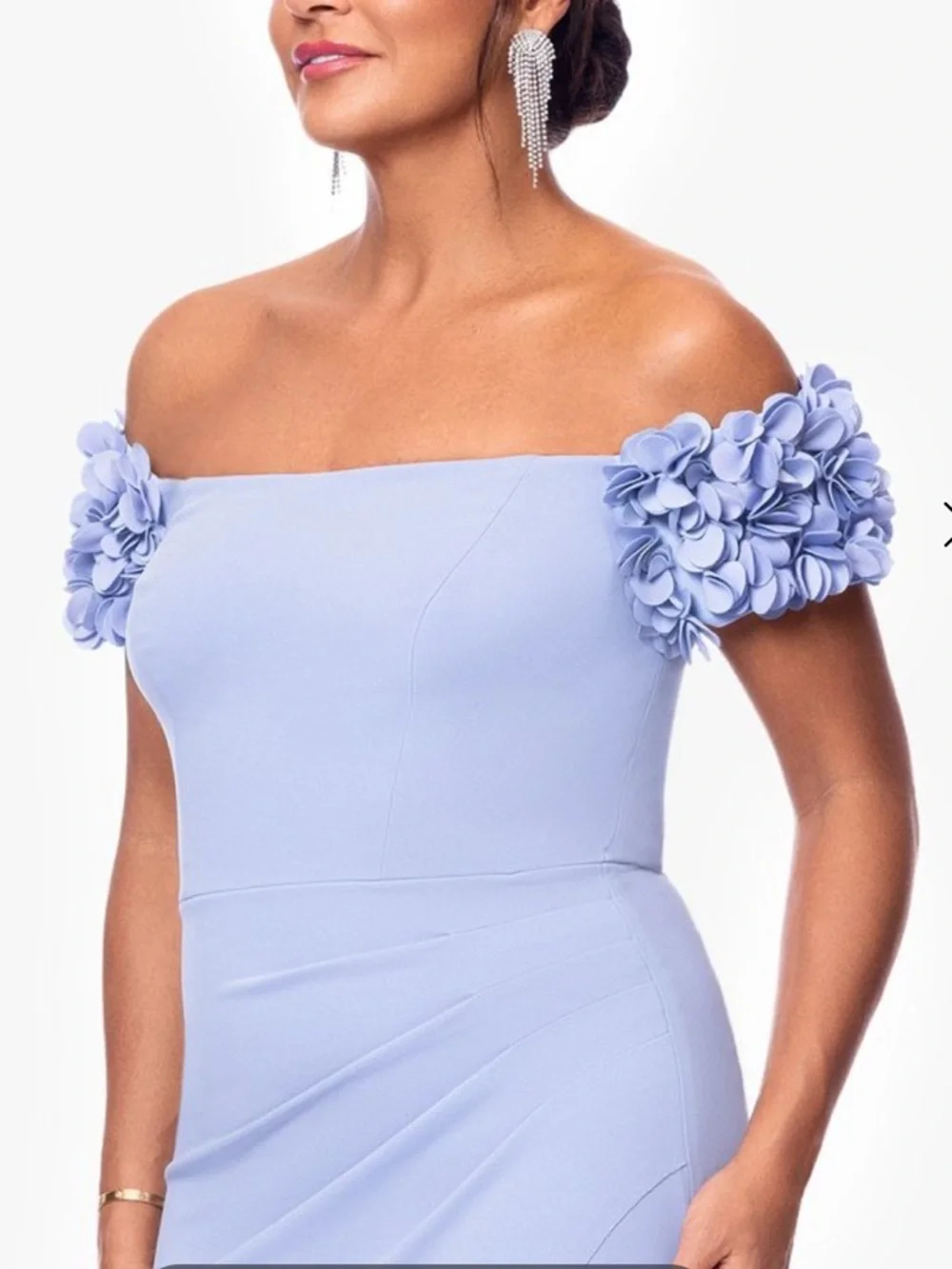 NWT Xscape Off The Shoulder Ruffle Scuba Crepe Gown Dress Periwinkle Purple 4